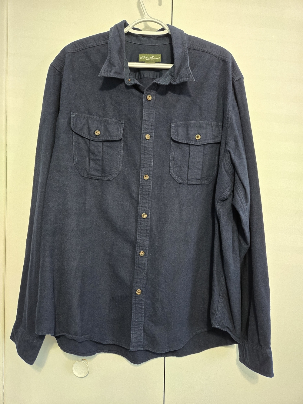 Eddie Bauer Men’s XXL Navy Blue Cotton Flannel Button Up Utility Shirt